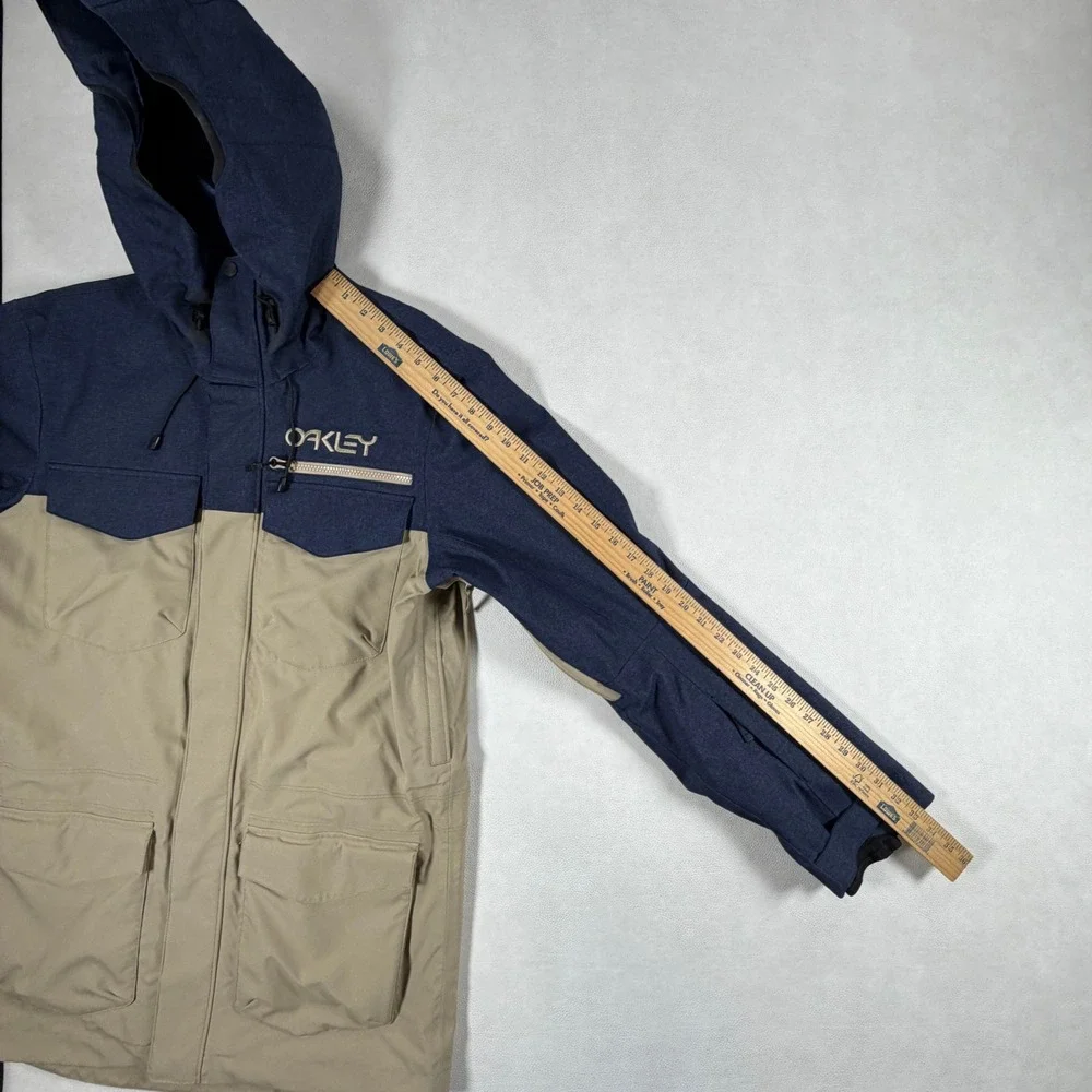 Oakley Pro Rider Series Parka Mens Medium Navy Blue Tan Hooded Ski Snow Jacket